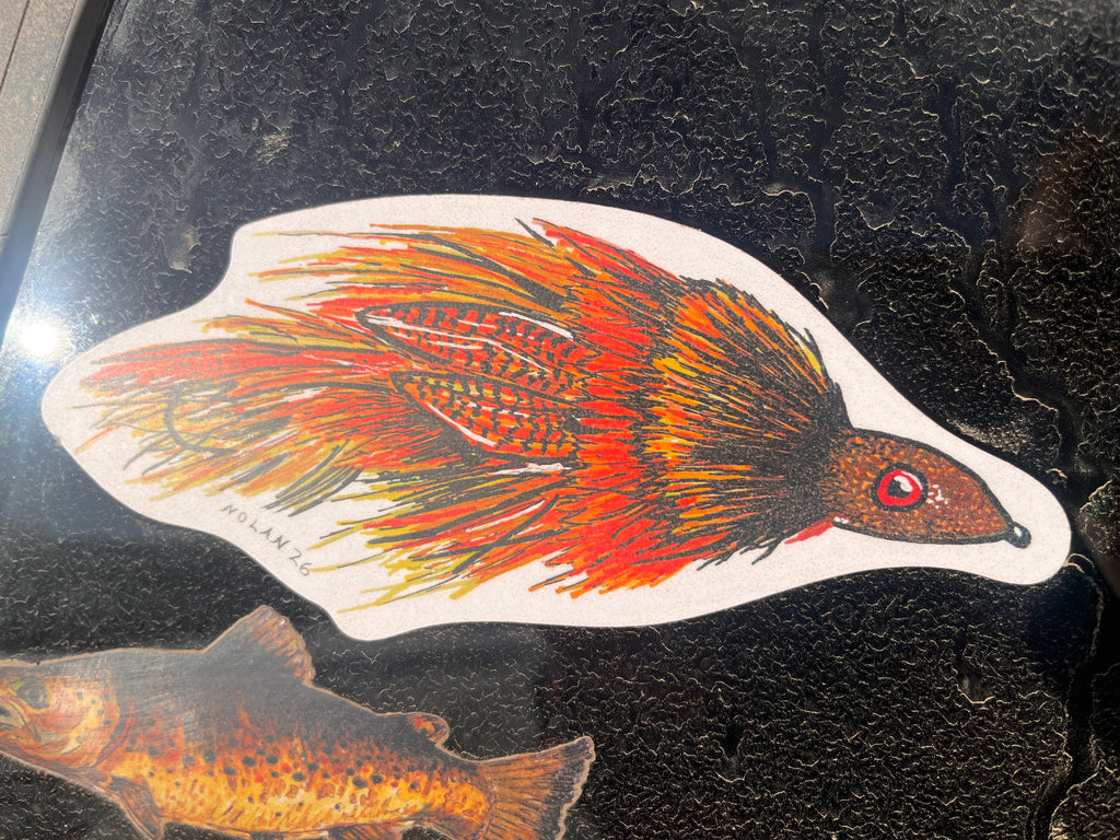 Colorful fish sticker on a black surface